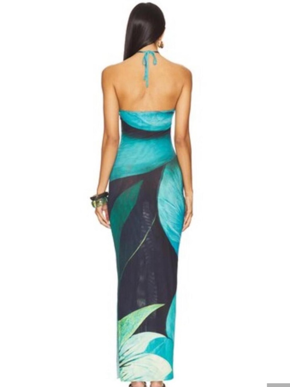 Revolve Farai London Teal Tropical Black Halter Maxi Dress - Picture 2 of 6